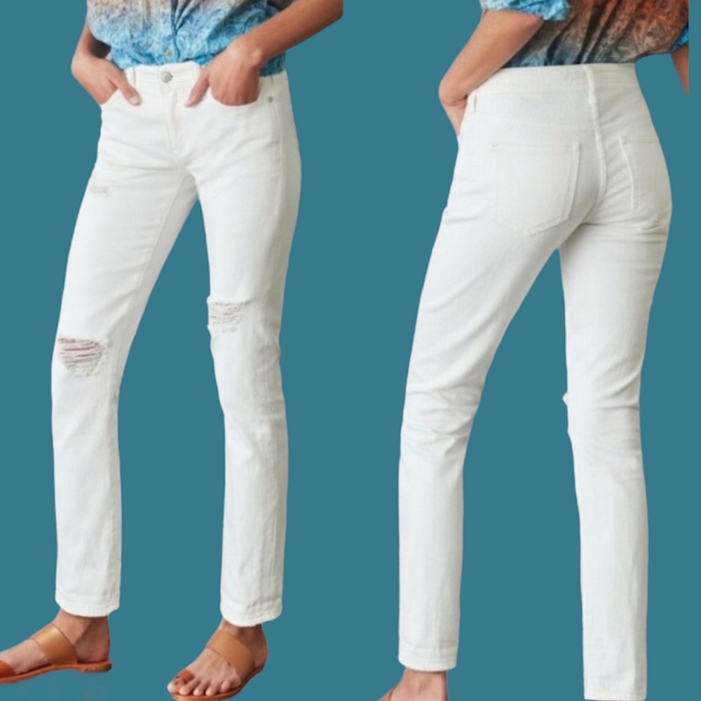 PILCRO & THE LETTERPRESS | slim boyfriend distressed crop white jeans, size 25